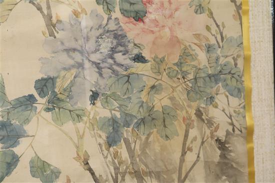 Chinese School Bird and peonies 48 x 20in.